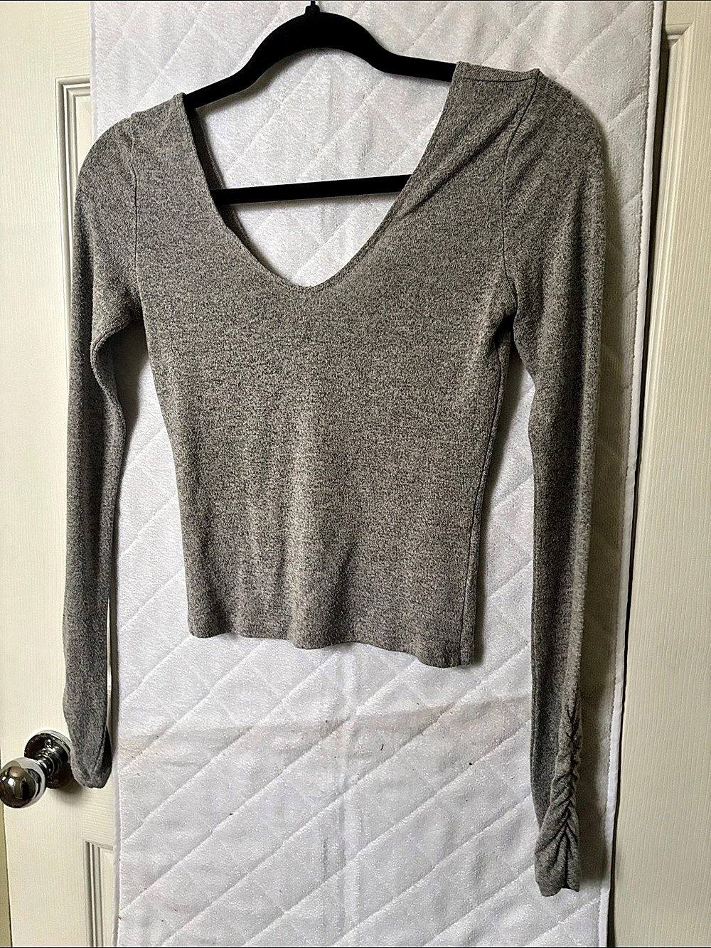 Garage CroppedGray Long Sleeve Ruched Top - Picture 2 of 3